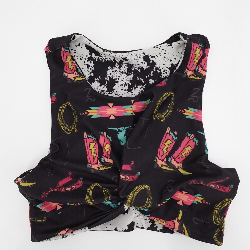 2 Fly Co Swim Top Womens Cowhide Western Reversible Rope the Neon Lights 17069